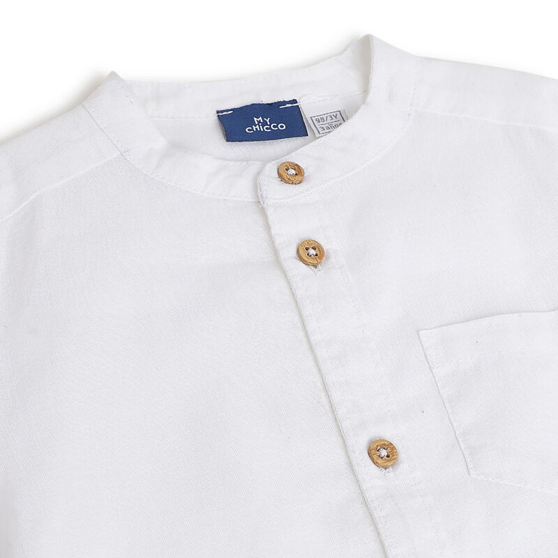 Boys White Solid Long Sleeve Shirt image number 2